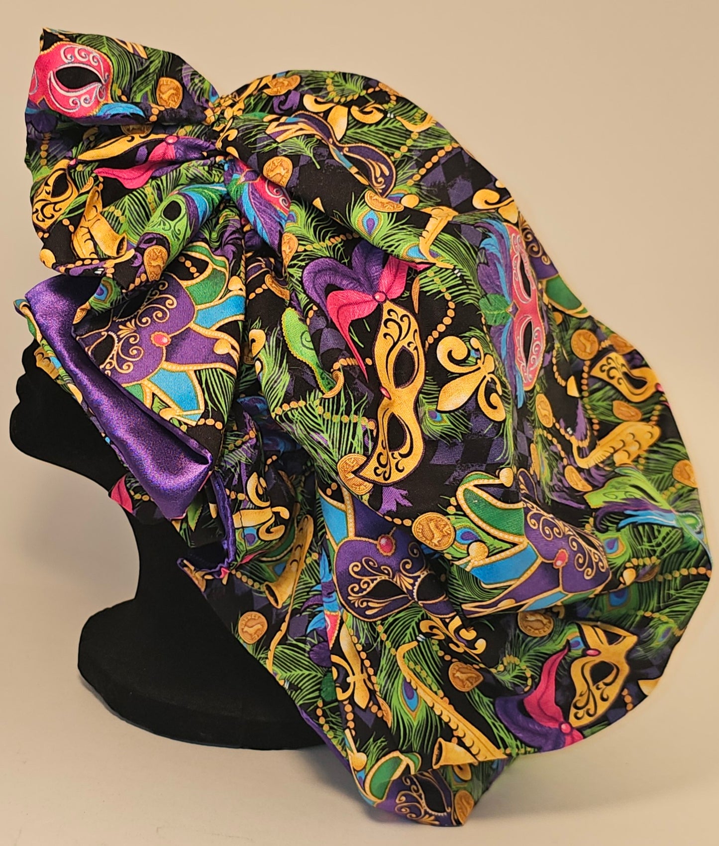 Mardi Gras print bonnet